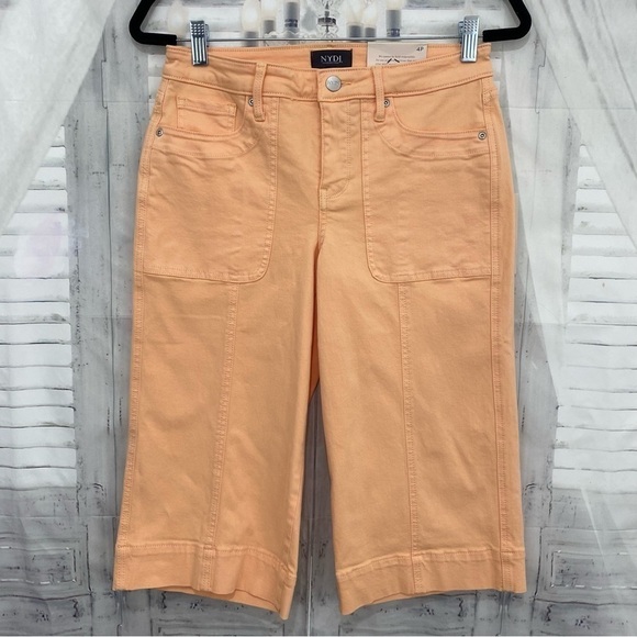 NYDJ Size 4P 4 Petite Wide Leg Pedal Pusher Mid Rise Melon Denim Capri Jeans NEW - Picture 1 of 9